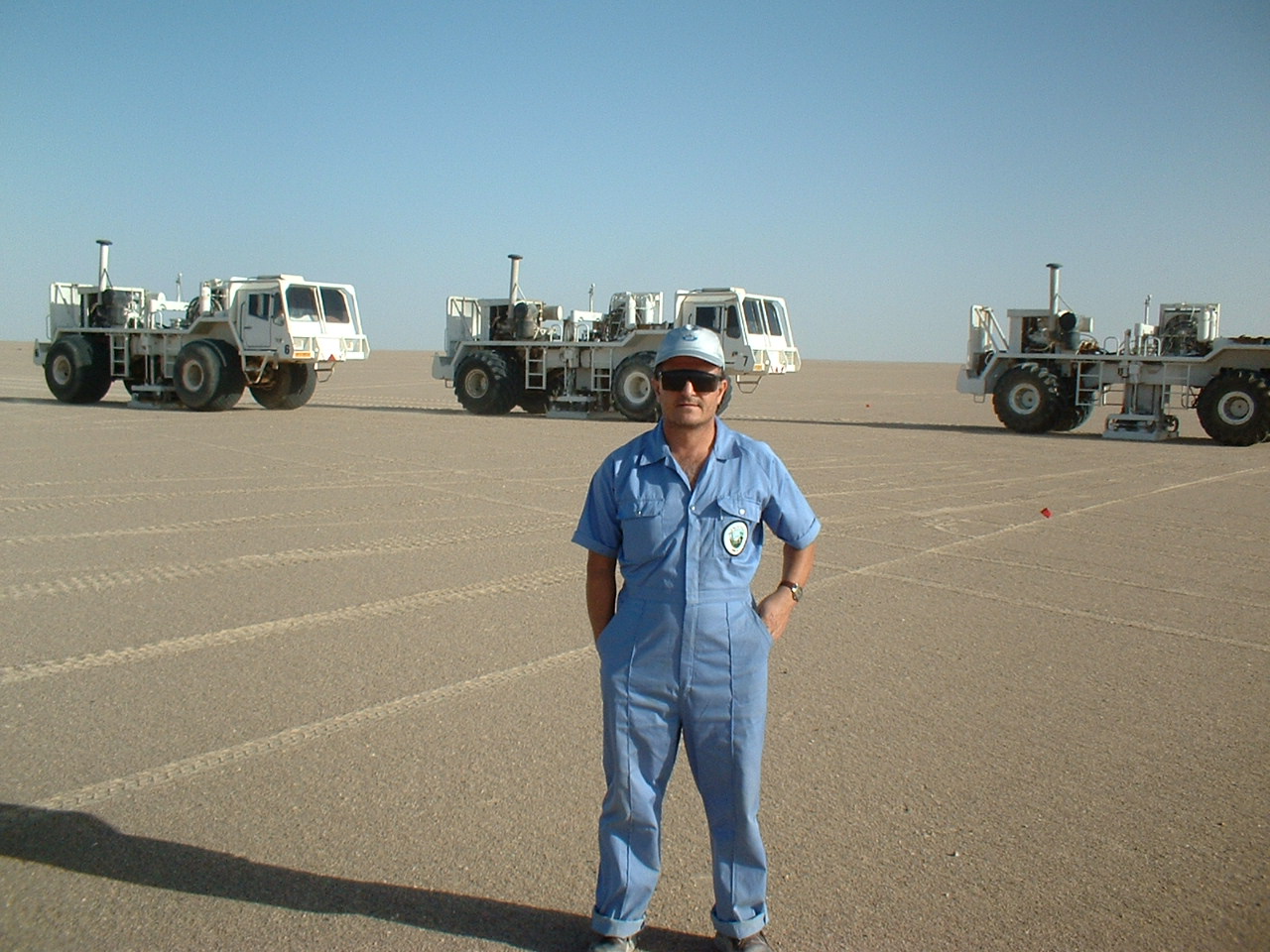 Supervision of vibroseis operations in the Libyan desert.